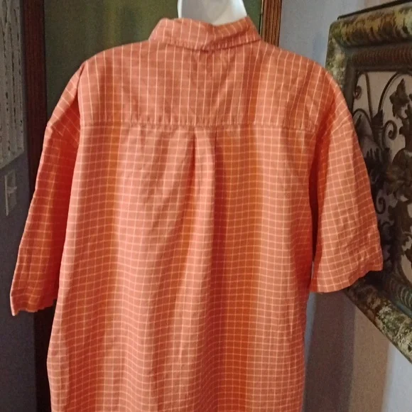 L.L. Bean Men’s Fun Orange Check Short Sleeve Button-Down Shirt Sz XL - Picture 6 of 9